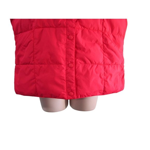 Lipstick Red Down Feather Quilted Puffer Vest Lands End Large Snap Up GUC - Picture 10 of 16
